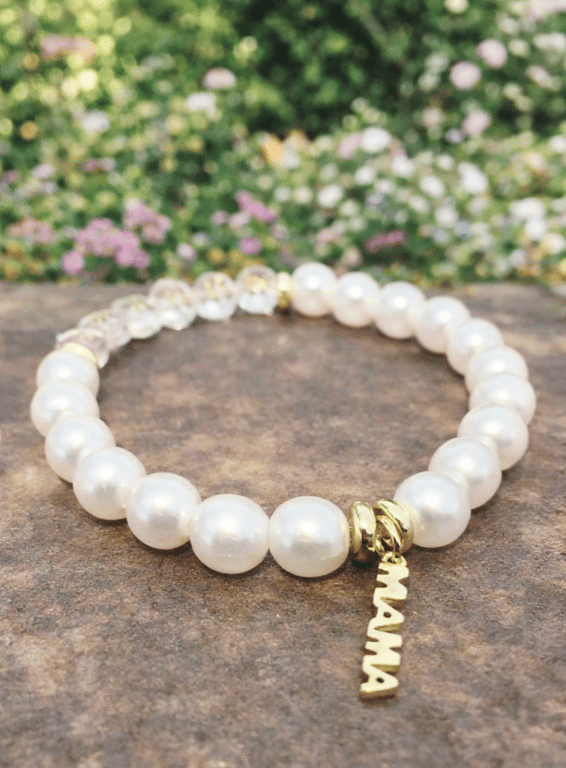 Personalised Beaded Mummy Bracelet with 18k Gold Plated 'Mama' Charm