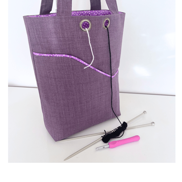 Knitting project bag Heather and spots 