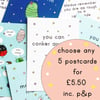 pick 'n' mix a6 postcards - choose your own - five postcards