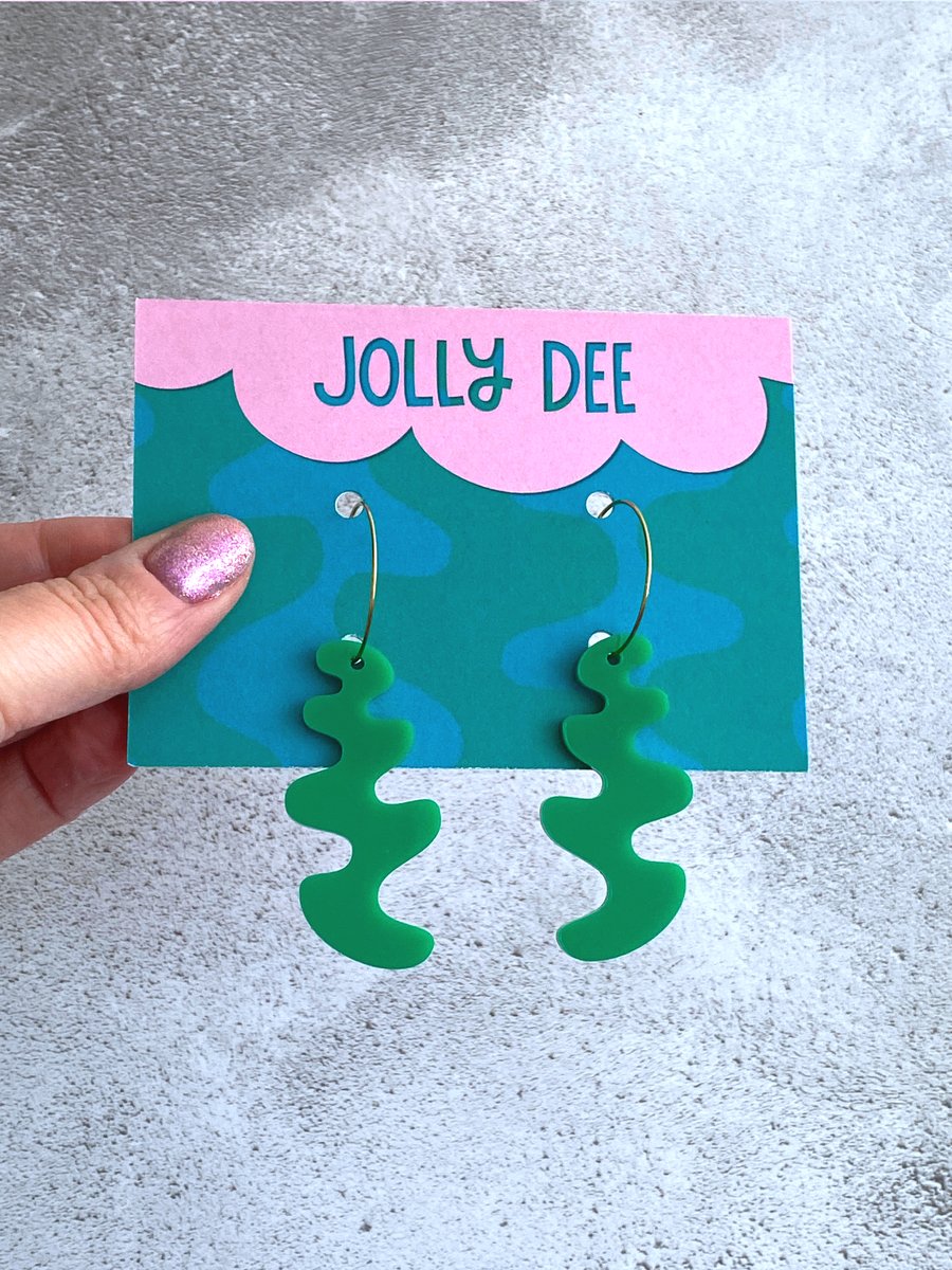 Green cactus earrings for plant mums, plant earrings for her, hoop earrings