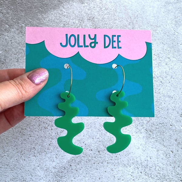 Green cactus earrings for plant mums, plant earrings for her, hoop earrings