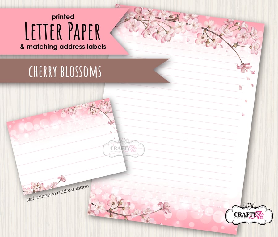 Letter Writing Paper Cherry Blossom Sakura, with self adhesive address labels
