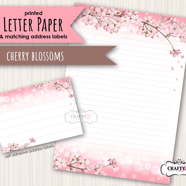 Letter Writing Paper Cherry Blossom Sakura, with self adhesive address labels