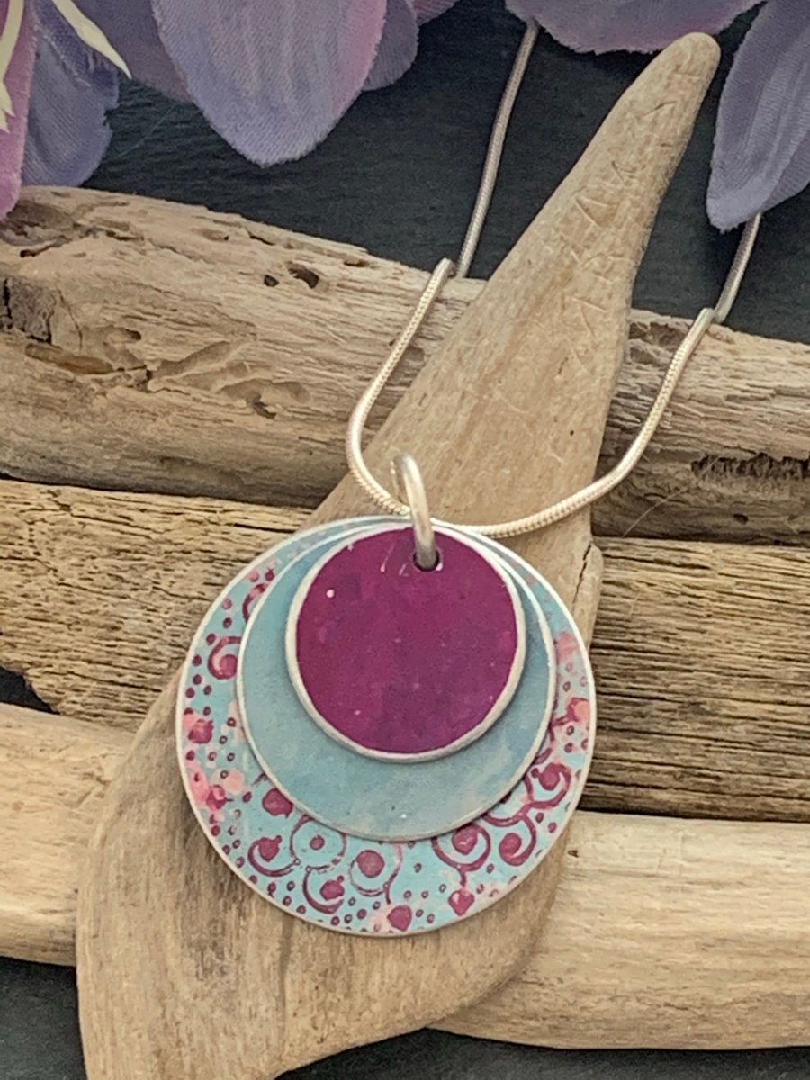 Water colour collection - hand painted aluminium pendant, duck egg blue and pink
