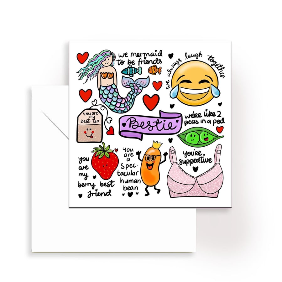 Bestie card for your best friend or bff with lots of puns and cute illustrations