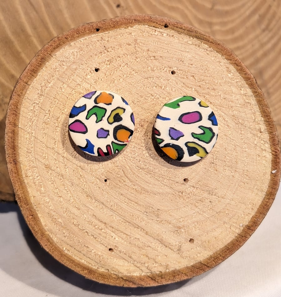 Rainbow leopard large stud dangle earrings 