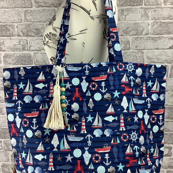 Seaside sailing beach bag, Tote, Handmade