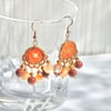 Red Carnelian, Golden Sandstone Crochet Earrings 