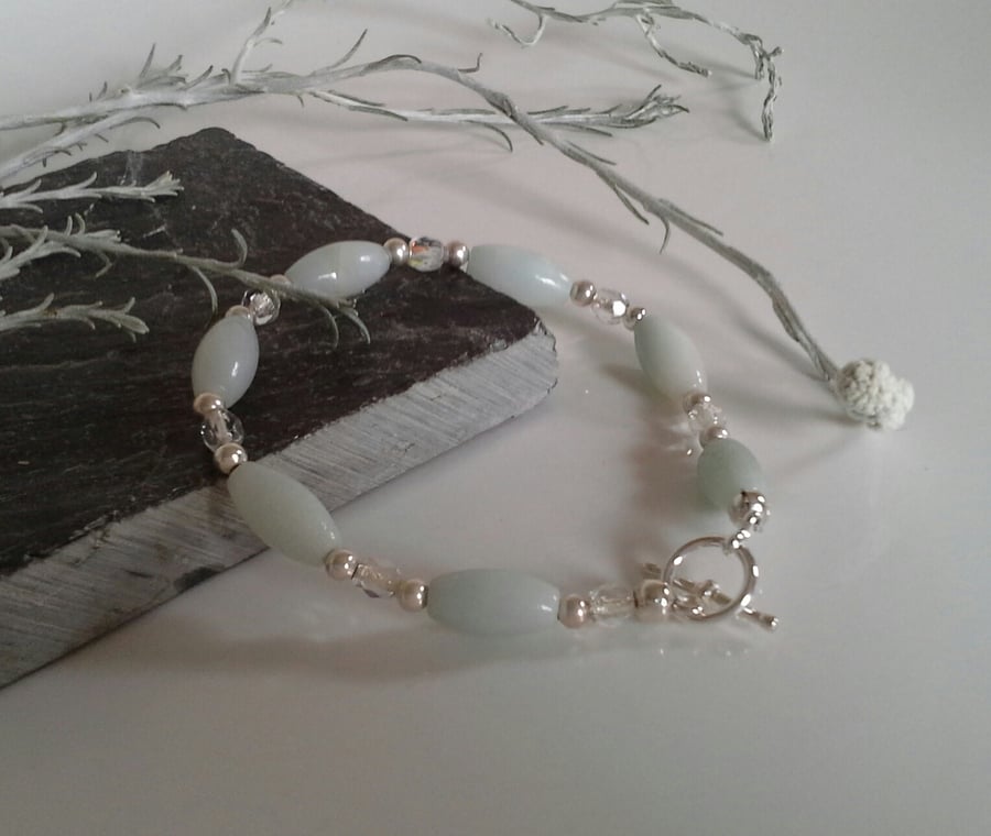 Amazonite & Faceted Crystal Glass Silver Plated Bracelet 16.5 cms HELP A CHARITY