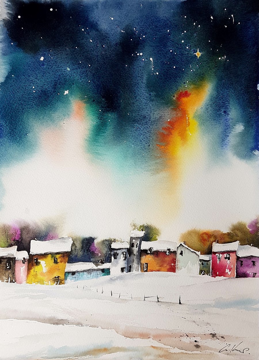 Starry, Starry Night, Original Watercolour Painting.