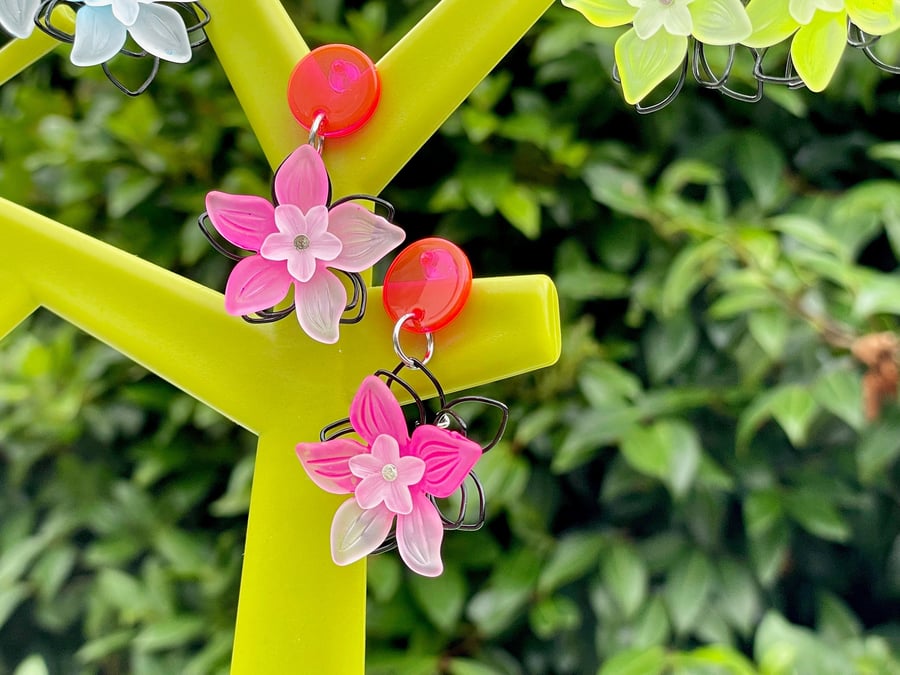 FLORAL NEON WIRE WRAPPED EARRINGS several colours lucite