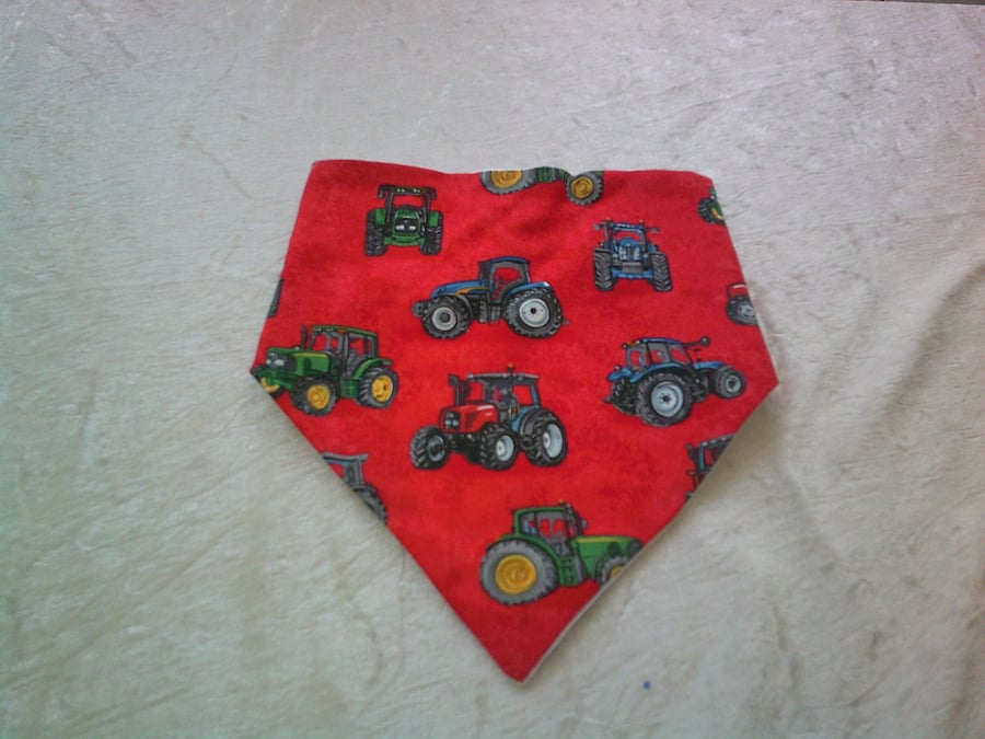 Dribble Bib with Tractors on a Red Background