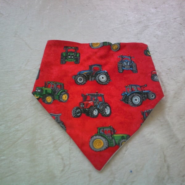 Dribble Bib with Tractors on a Red Background