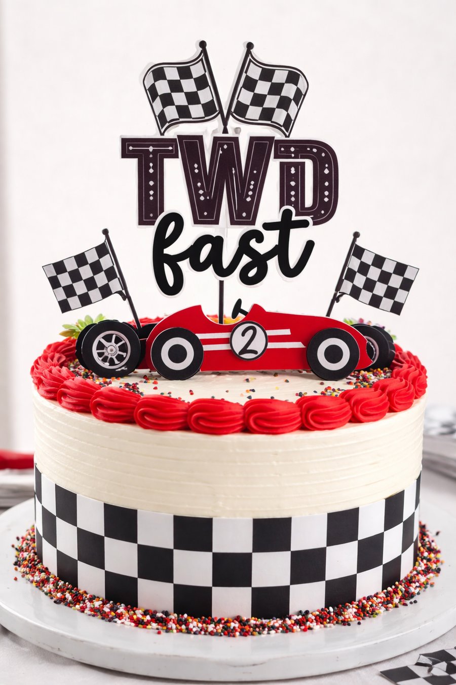 Two Fast Car Themed Personalised Birthday Cake Topper. Car Themed Cake Topper