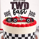 Two Fast Car Themed Personalised Birthday Cake Topper. Car Themed Cake Topper