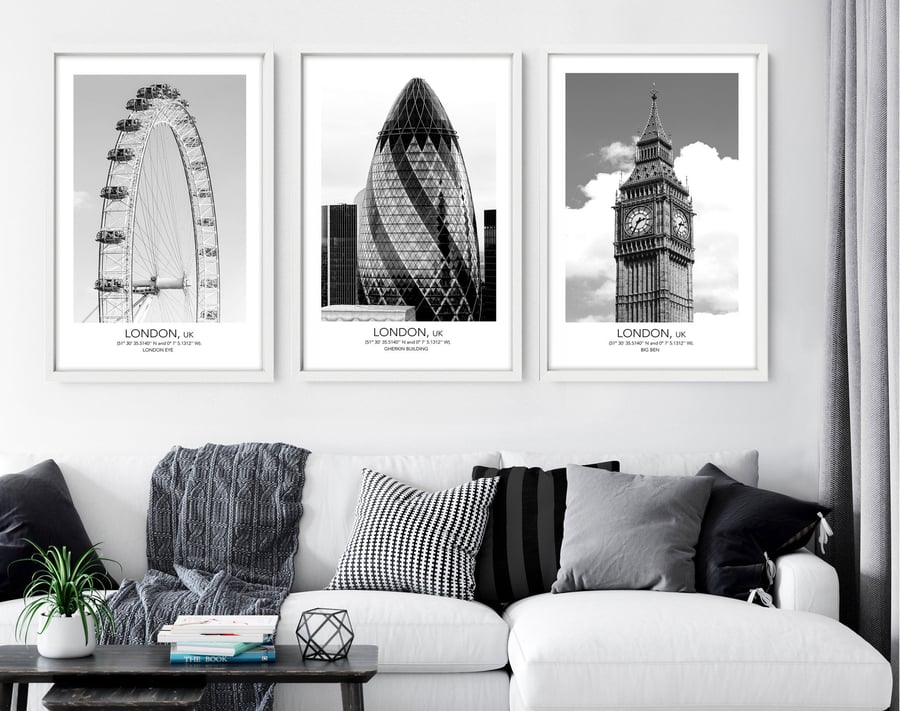 London Art Print Black and White Wall Art, Modern Gallery Wall Decor, London Cit
