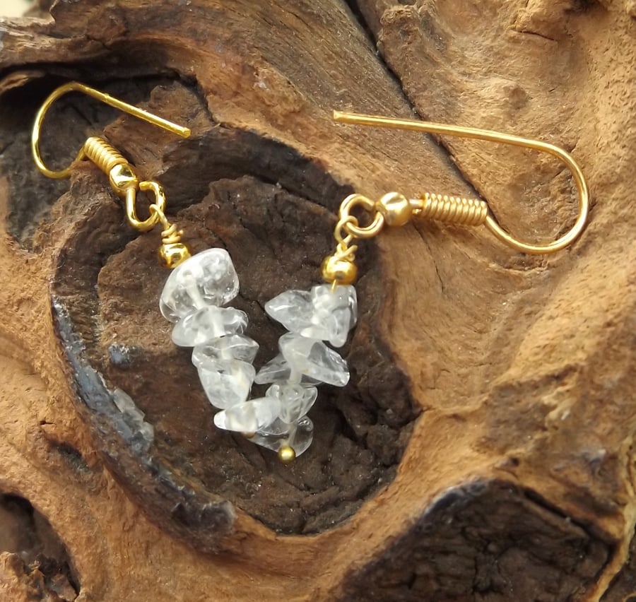 Clear quartz gold plated earrings