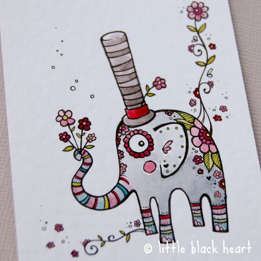 extra fancy elephant - original aceo