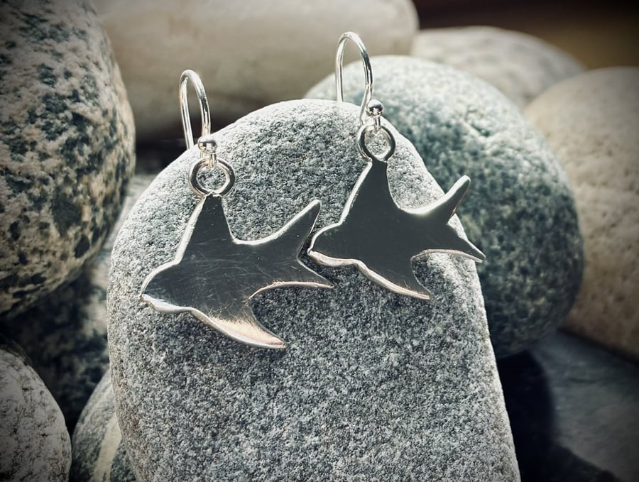 Silver swallow earrings