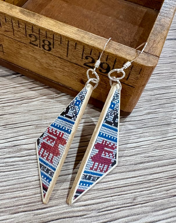 Upcycled wood earrings - cross stitch