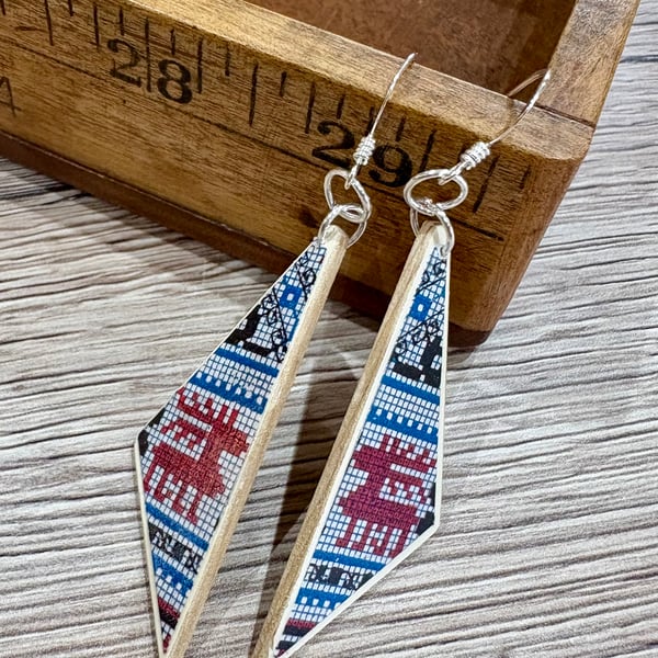 Upcycled wood earrings - cross stitch