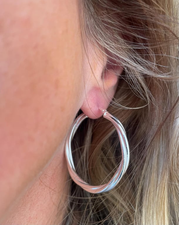Sterling Silver Twist 35mm Hoop Earrings 
