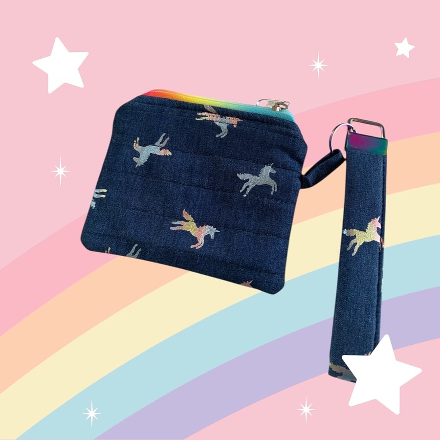 Wallet and Wristlet.  Denim with Unicorns.