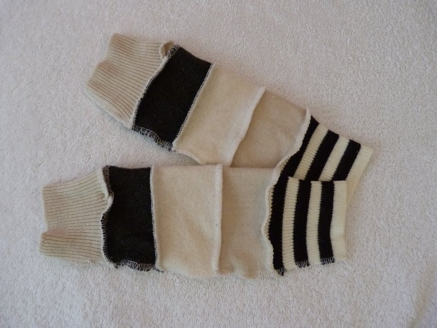 Finger-less Gloves Arm-warmers created from Up-cycled Sweaters. Cream Brown