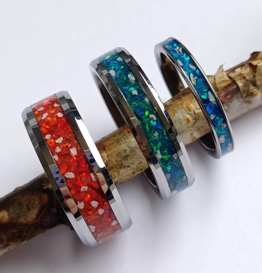 Memorial Tungsten Carbide Eternity Ring containing the Ashes you provide 