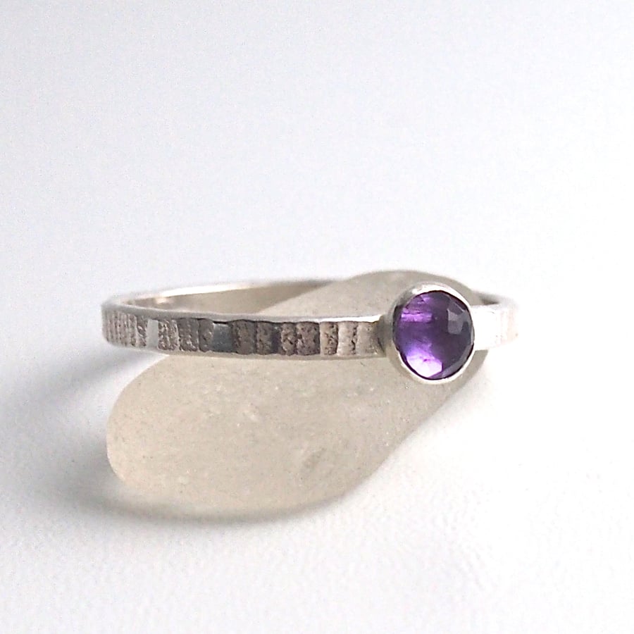 Textured Silver Ring with Rose cut African Amethyst