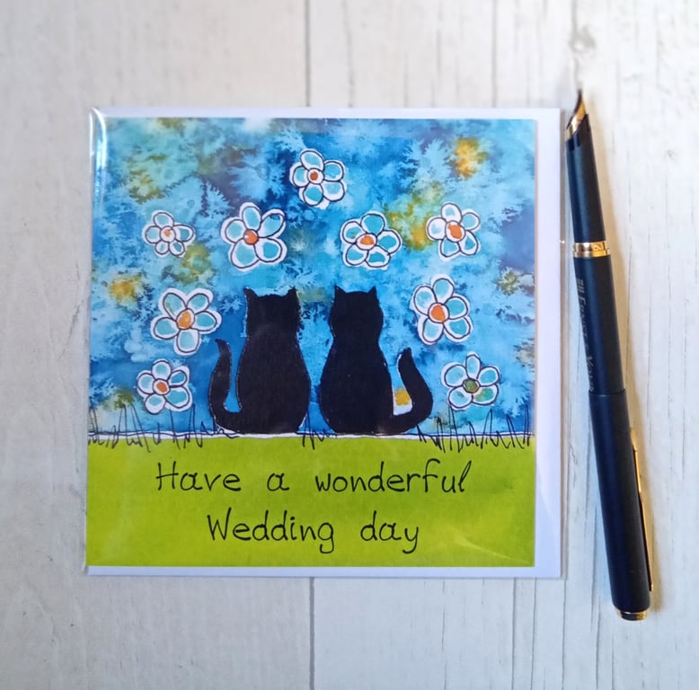 Black cats card (printed card).Wedding card. Black cats Wedding card.