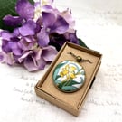 Daffodil fabric button pendant Art & Crafts style spring jewellery gifts for her