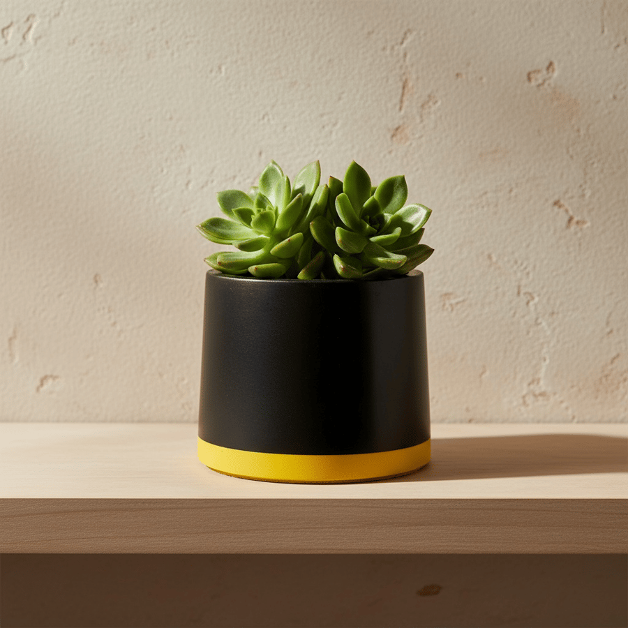 Small Yellow and Black Plant Pot - 7.5 cm Two Tone Mini Succulent Pot