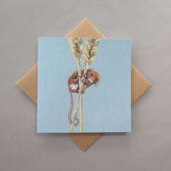 Printed Harvest Mouse greetings card, blank