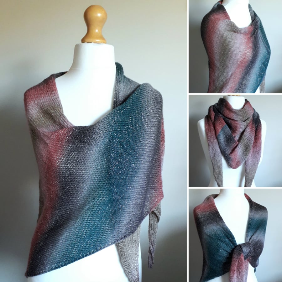 Starry Night Wrap, Shawl, Stole, Scarf, Silver, Turquoise and Pink