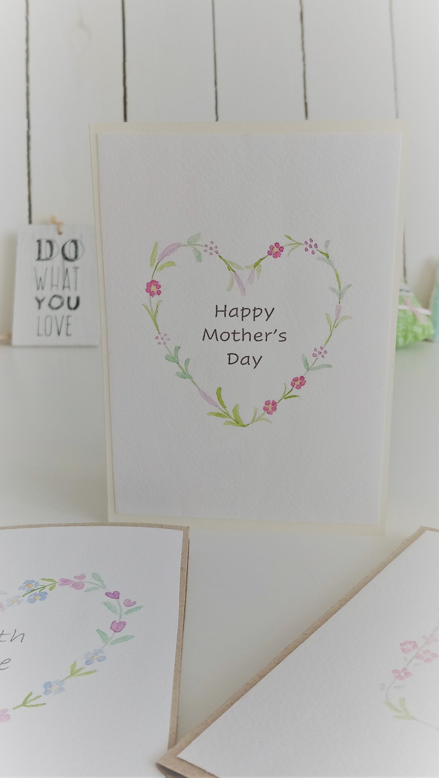 Original Hand Painted Mothers Day Card with Pink & Purple Flower Wreath