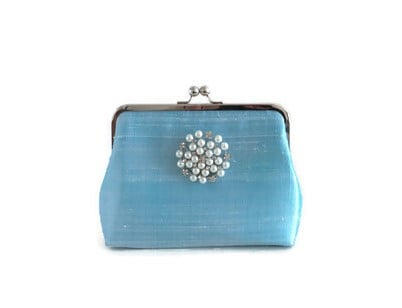 Wedding clutch bag, hand made light blue silk d... - Folksy