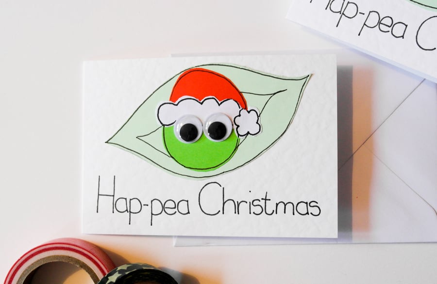 Greeting Cards - Note Cards Pack of 6 - Hap-pea Christmas Greeting Card 6 Pack 