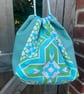 Dumpling drawstring bag -  vintage Sanderson Mandala and gingham  - Image 8