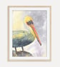 Brown Pelican Art Print, Coastal Bird Wall Art, Wildlife Bird Illustration