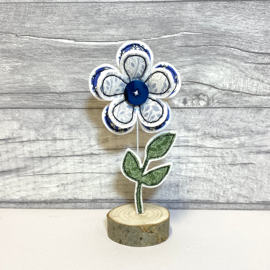 Flower and Leaf on a Wire Stem in a Wooden Stand