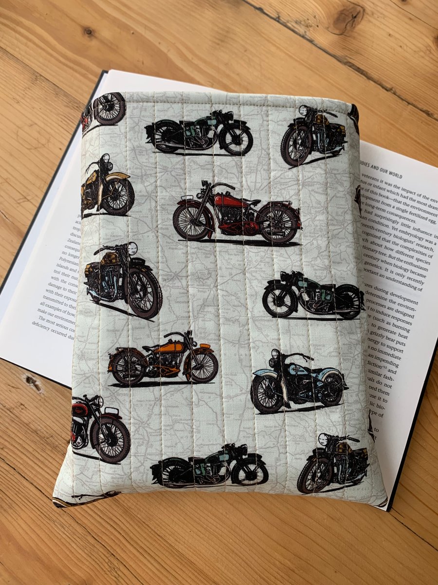 Vintage Motorbikes Quilted Fabric Book Sleeve - Hardback Size