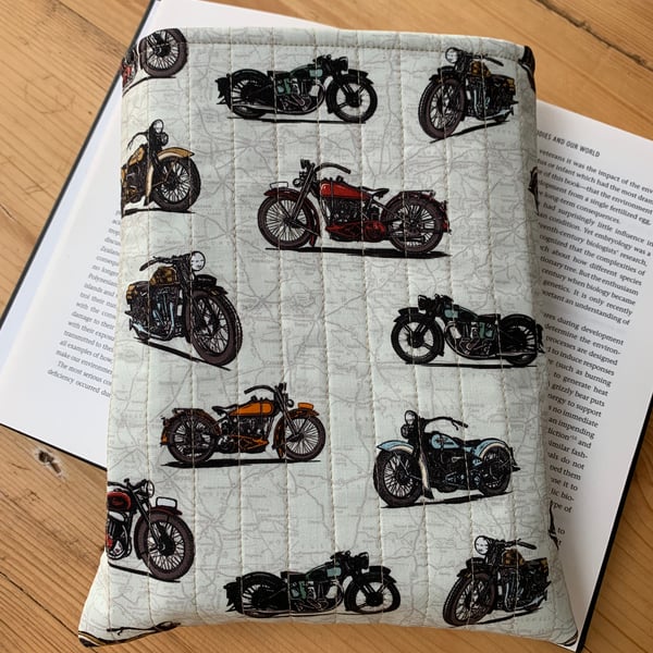 Vintage Motorbikes Quilted Fabric Book Sleeve - Hardback Size