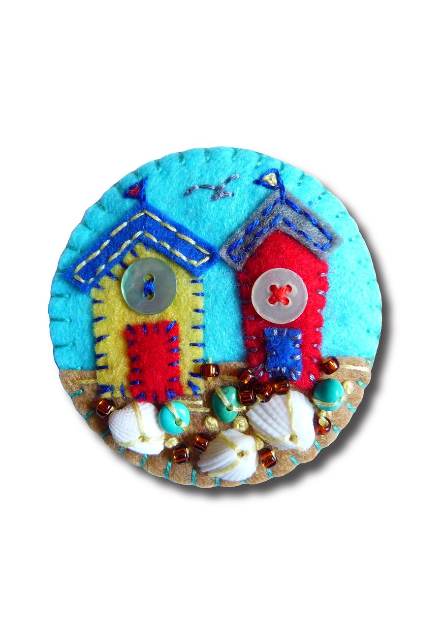 Beside The Seaside Theme - Beach Hut Handmade Felt Brooch