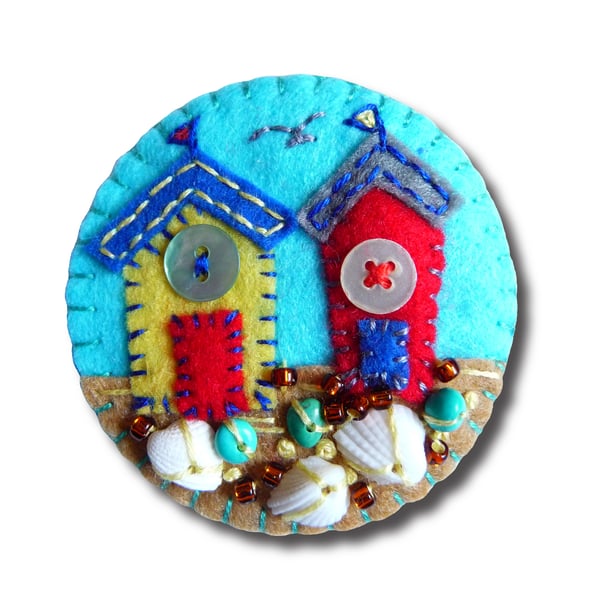 Beside The Seaside Theme - Beach Hut Handmade Felt Brooch