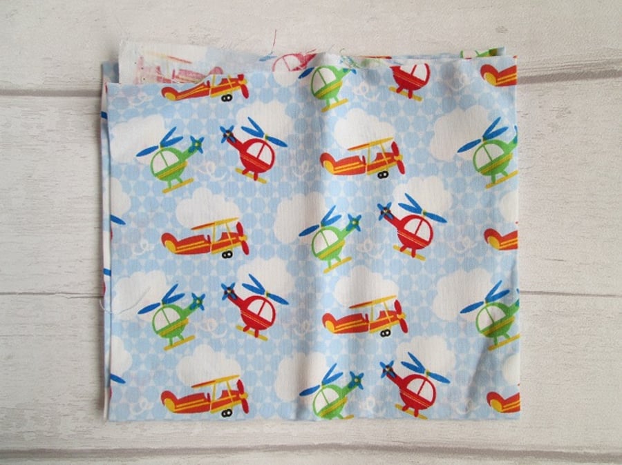 Destash - Fat Quarter - Take Flight Helicopters and Planes on Blue with Clouds