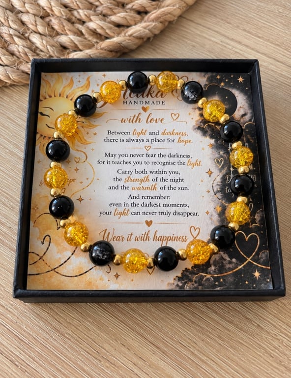 Black and Golden Yellow Crackle Bead Bracelet – Handmade Stretch Jewellery