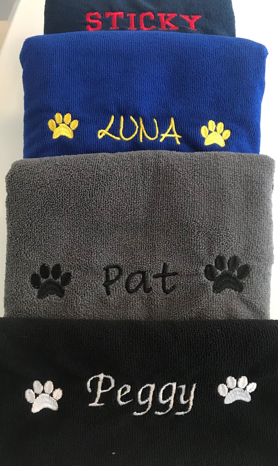 Personalised PET DOG Microfibre Towel NAME & PAWS - choose size 