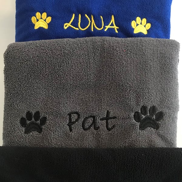Personalised PET DOG Microfibre Towel NAME & PAWS - choose size 