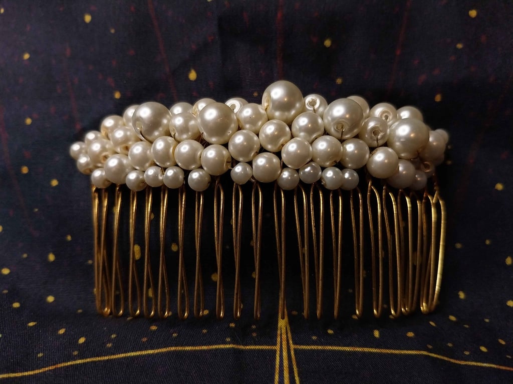 Ivory glass pearl hair comb 